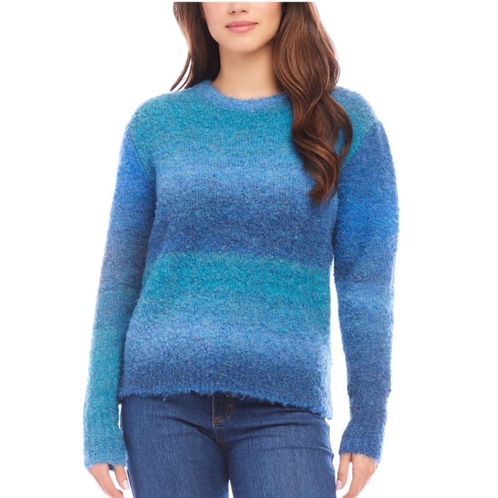Karen Kane Ombre Boucle Sweater Blue Teal Gradient Crewneck Pullover 3N94273 XL‎